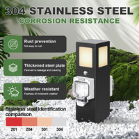 Pilier de prises extérieur étanche IP66 en acier inoxydable 304, avec lampe de cour intégrée