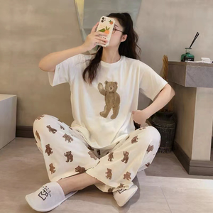 Ensemble de pyjama d'été pour femmes à manches courtes, ample, <span class=keywords><strong>grande</strong></span> <span class=keywords><strong>taille</strong></span>, imprimé de dessins animés, vêtements de nuit - Product Image 1