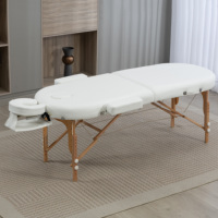 Table de massage pliante ovale en bois de hêtre à 2 sections, réglable en hauteur, avec repose-tête et accoudoirs pour la physiothérapie, les salons de beauté et les spas