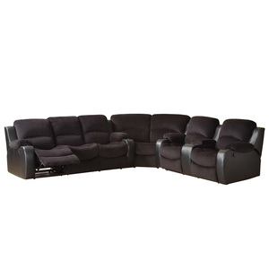 Set divano da soggiorno con angolo reclinabile diretto in fabbrica con struttura in legno con struttura in legno allungabile per massaggio in pelle - Product Image 5