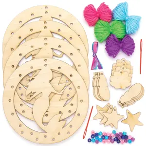 Kit de artesanato de apanhador de sonhos para meninas com ponto cruz de madeira sereia