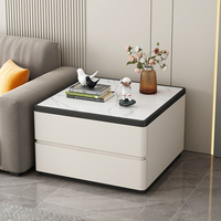 Table basse extensible de luxe en bois avec plateau en pierre frittée, 2 tiroirs, écologique, durable, blanche, mobilier moderne pour chambre à coucher