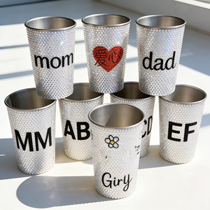 Gobelets à bière empilables en acier inoxydable 304 à paroi simple, couleur argent, 350 ml et 500 ml (16 oz), avec logo personnalisé et strass incrustés - Product Image 1