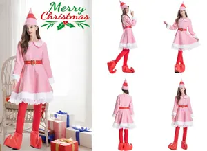 Costume de déguisement d'elfe de noël pour femmes tenue d'elfe de noël adulte costume d'elfe rose look de noël