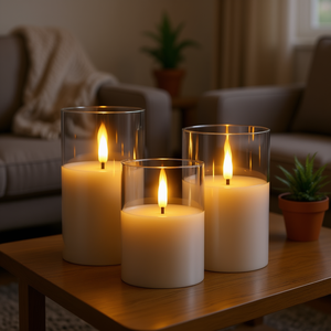 Bougie LED sans flamme Lumina, lot de 3, fonctionne avec piles, télécommande, décoration d'intérieur, finition cylindrique brillante - Product Image 2