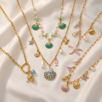 Collier tendance en acier inoxydable avec pendentif coquillage et étoile de mer, style resort océanique, pour femme