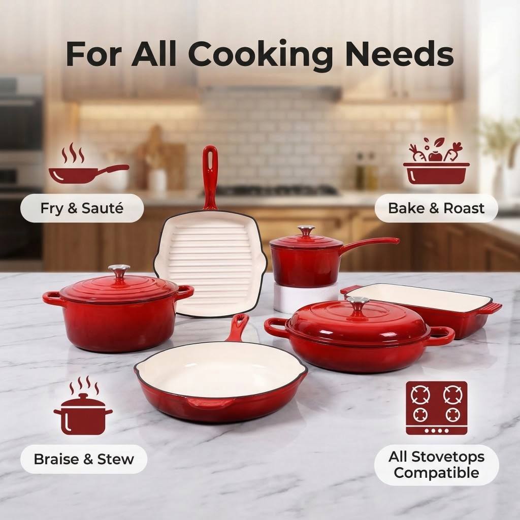 7Pcs Enamel Cast Iron Cookware Set Non Stick Eco Friendly Dutch Oven Saucepan Combo Premium Home Kitchen Cooking Pots Set · image 2