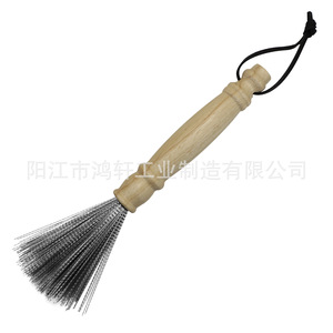 Brosse de nettoyage de cuisine en acier inoxydable avec manche en bois et fil de cuivre, type suspendu, long manche HX-CB019 - Product Image 4