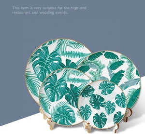 Wholesale Kitchen Utensils Bone China Palm Leaves Plate <b>Dinnerware</b> High Grade 4pcs Green Design Bone China Ceramic Plate - Product Image 6