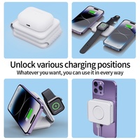 Stasiun Pengisi Daya Nirkabel Magnetik Bambu 3-in-1 15W Fast PD, Lipat Portabel Tipe-C untuk Smartphone, Smartwatch, dan Earphone