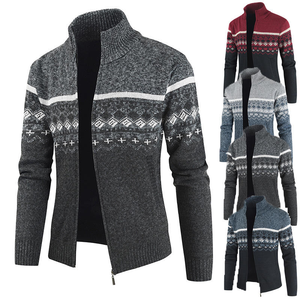 Cardigan en cachemire tricoté <span class=keywords><strong>d</strong></span>'<span class=keywords><strong>hiver</strong></span> sur mesure avec logo personnalisé 2026, veste zippée ajustée pour <span class=keywords><strong>homme</strong></span>, col montant, pull tricoté - Product Image 1