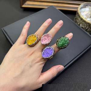 Glass Nine-Tailed <b>Fox</b> Inlaid <b>Ring</b> Trendy Natural Vintage Niche Personality Retro Ethnic Jewelry Sparkling Zircon <b>Fox</b> <b>Ring</b> Band - Product Image 1