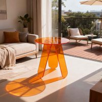 Table basse d'appoint moderne et personnalisée pour salon, tons chauds, mobilier décoratif, orange, minimaliste, en acrylique, pour le thé, les livres, les desserts