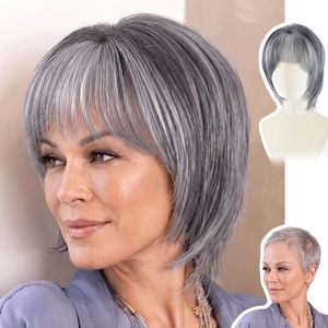 Peluca Corta Estilo <span class=keywords><strong>Bob</strong></span> Color Marrón Miel Claro con Flequillo para Mujeres Blancas, 12 Pulgadas, Lisa - Product Image 4