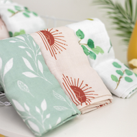 Label Kustom Pola Dasar Katun Muslin Bedong Bayi Baru Lahir Bungkus 120*120Cm Lembut Anti-kerut Selimut Tempat Tidur Bayi