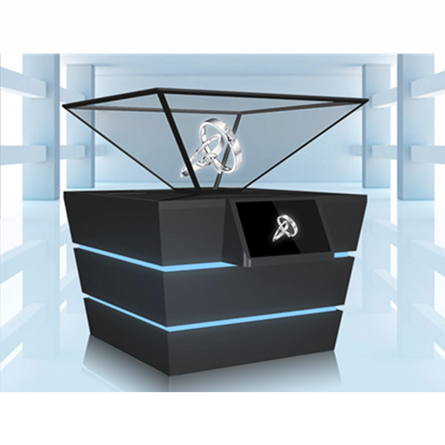 360-degree Pyramid Custom 1*1m High Brightness 3D Projection Transparent Screen Display Cabinet Holobox Holographic showcase