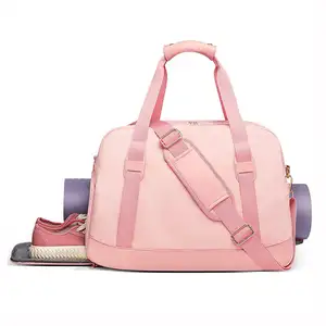 도매 고품질 방수 핑크 수하물 더플 가방 폴리 에스테르 여성 체육관 스포츠 가방 요가 매트 운반 더플 가방