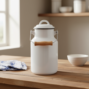 กระป๋องนมมีฝาปิดและที่จับพับได้ขวด2L เก็บได้ทรงกระบอกสีขาวเคลือบพอร์ซเลนขนาด13ซม. ดีไซน์ย้อนยุค - Product Image 3