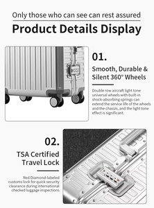Hợp kim nhôm-magiê vỏ cứng hành lý Vali du lịch với khóa TSA dây kéo mở & bánh xe Spinner PVC không thấm nước - Product Image 5