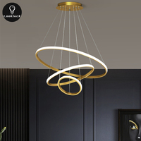 Lustre LED de luxe en or moderne à 3 anneaux en acrylique pour la maison suspension décorative à hauteur réglable Nouveau design pour la vie
