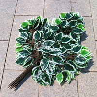 Feuilles de banian vert Ficus Branche d'arbre Plante Feuilles de soie Plastique Vert Artificiel Blanc Feuille de banian pour décoration d'arbre
