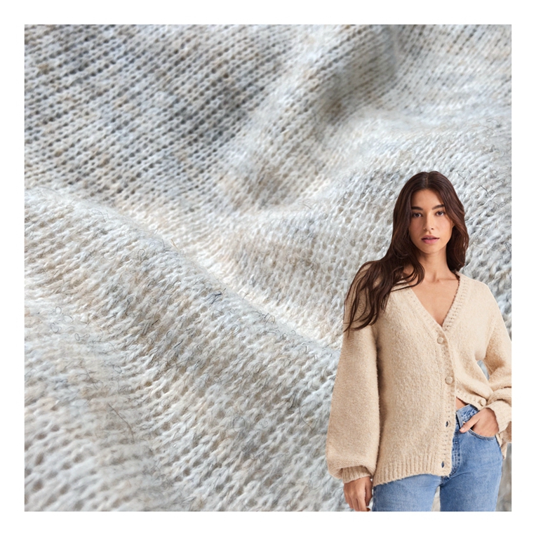Soft Acrylic Polyester Nylon Wool Stretch Knit Coarse Needle Rib 210GSM Brushed Hacci Fabric for Cardigan