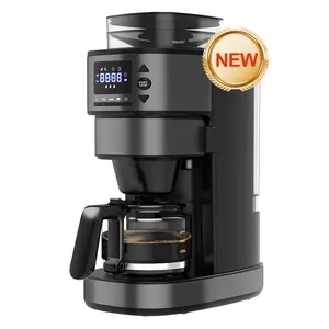 2024 새로운 모델 분쇄기가있는 커피 메이커 4 컵 6 컵 콩 가루 이중 사용 전기 스마트 드립 커피 머신 메이커