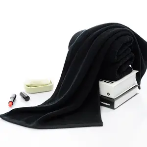 Custom 100% Cotton High Quality Black Gym Towel Embroidery Logo Face Towel