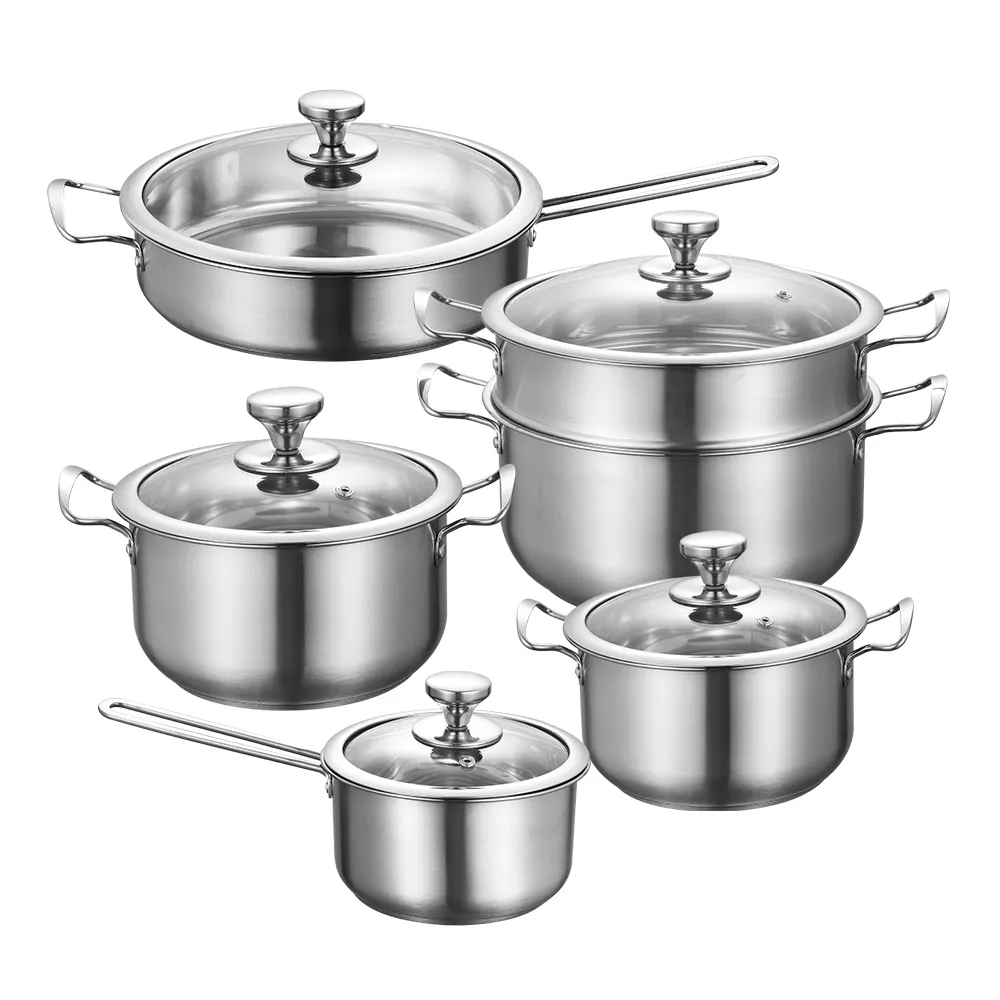 Panci Stainless Steel lapisan ganda, Panci stok bawah peralatan masak casserole, Panci dan Panci memasak
