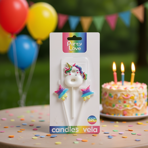 Bougies d'anniversaire non toxiques en cire de paraffine pour fête à thème licorne, numéro 8 avec deux étoiles, 3 pièces - Product Image 3