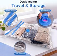 Sac de compression sous vide pliable personnalisé à double fermeture éclair pour vêtements, sac de rangement de voyage en plastique pour vêtements