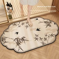 Tapis de bain en boue de diatomées absorbant, séchage rapide, antidérapant, motif plantes et fleurs, nouveau style chinois, tapis de porte pour salle de bain, entrée, maison