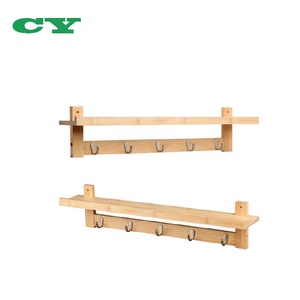 Giá Treo Tường Bằng Gỗ Tre Gắn Tường Với 5 Móc Kim Loại Và Kệ Trên Để Lưu Trữ Scandinavia - Product Image 2