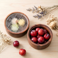 Walnussholz Runde Schale Obstbox Massivholz Snackbehälter Holzschüssel mit Glasdeckel Holztablett Obstteller