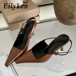 Zapatos de Tacón Alto para Mujer, Verano 2025, con Punta en Pico, de Cuero Sintético Brillante, con Tiras, Sexy, Gran Venta - Product Image 1