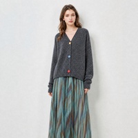 Elegante Woll-Seide-Kaschmir-Mischung V-Ausschnitt Farbenfrohe Knopfleiste Langarm Damen-Strickjacke für den Herbst