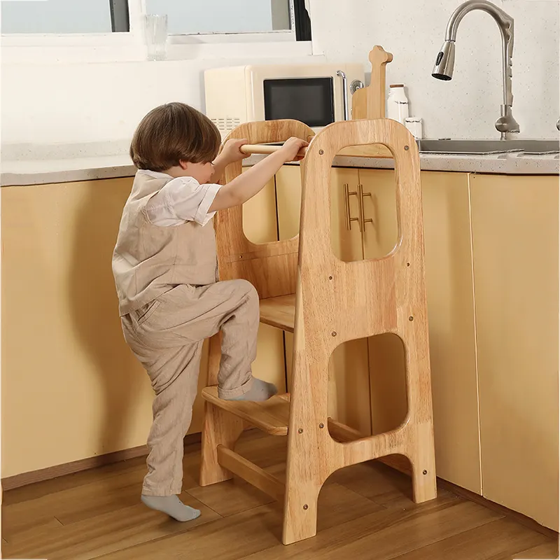 Montessori-Möbel Küchenhelfer Holz-Lernturm Kinder Schritthocker