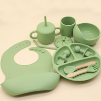 Ensemble de vaisselle pour bébé en silicone de qualité alimentaire écologique, 8 pièces, bol, assiette, cuillère, fourchette, bavoir, tasse à sucette pour la diversification alimentaire des nourrissons