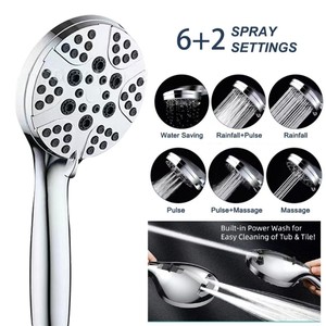 Pressurized Hand Shower Head 7.0gpm High Pressure Rain <b>Spray</b> Round Portable Showerhead with Electroplated <b>Silver</b> Black Finish - Product Image 3