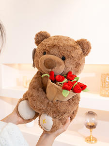 Schattige Teddybeer Rose Boeket Dekbed Zachte Pluche Poppen Voor Vriendje Vriendin Perfecte Verjaardag Voor Spelen Cadeau Gevuld Pp Katoen - Product Image 6