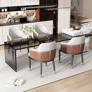 Chaise de salle à manger italienne de luxe Panneau MDF Cuir PU écologique Tabouret d'hôtel moderne haut de gamme Dossier en métal pour une négociation simple - Product Image 4