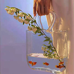 <span class=keywords><strong>Vase</strong></span> à main en verre soufflé transparent avec poignées pour arrangements floraux à la maison ou au <span class=keywords><strong>jardin</strong></span>, nouveau design floral - Product Image 6