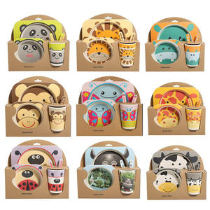 Ensemble de 5 pièces à imprimé Animal de dessin animé, couverts pour enfants, assiettes en Fiber de bambou avec tasse, vaisselle - Product Image 3