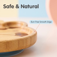 Ensemble d'assiettes pour enfants en bambou naturel en forme de vache, plateau d'alimentation divisé avec ventouse pour tout-petits, avec cuillère et fourchette assorties pour enfants
