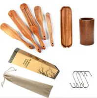 Espátula de madera de teca para cocina, juego de utensilios de cocina de madera de Acacia, 4 piezas, 5 piezas, barato