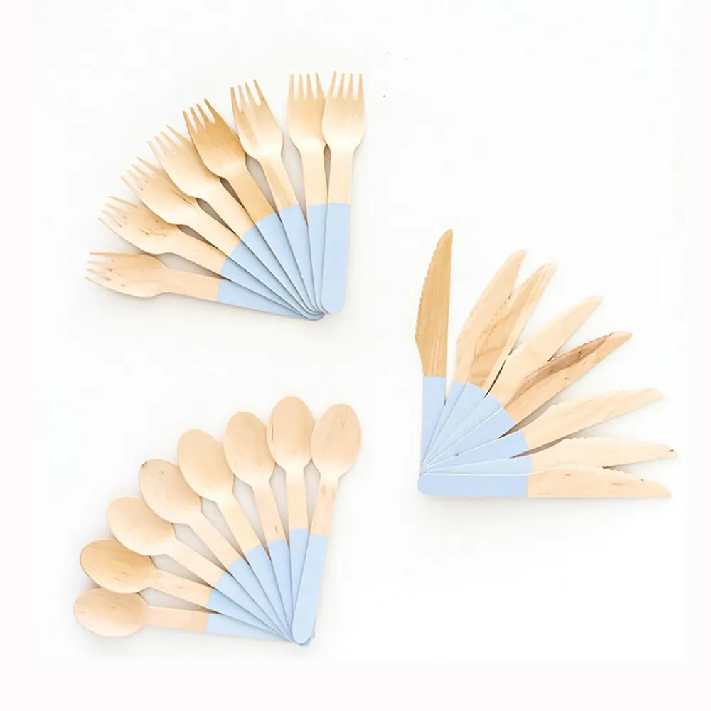 Thiết Kế Mới Tự Nhiên Sinh Thái Thân Thiện Với Bộ Đồ Ăn Sinh Nhật Đảng Bánh Flatware Dao Kéo Dùng Một Lần Dao Gỗ Fork Spoon Set