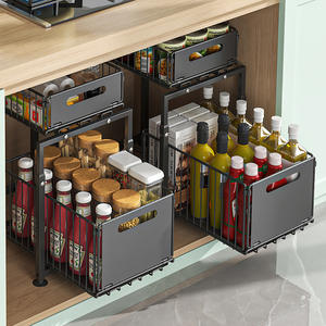 Double Tier Pull Metal Cabinet Organizer Adjustable Space-saving <b>Kitchen</b> <b>Storage</b> Undersink Spice Jar <b>Storage</b> Rack Slide Drawer - Product Image 5