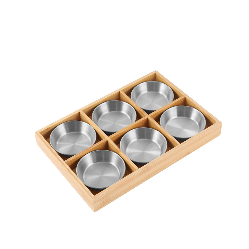Argent -- ensemble 6 pcs rond avec le plateau en bois