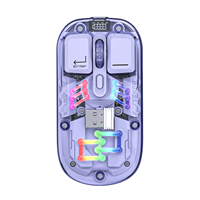 Souris de jeu sans fil rechargeable double mode portable BT 2,4 GHz USB, design transparent, main droite, pour ordinateur portable, tablette, PC, ordinateur portable
