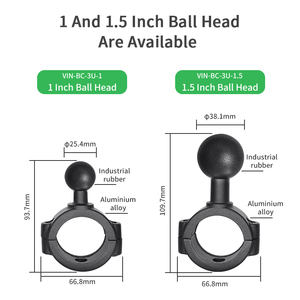 VINmounts 1.5 Inch <b>C</b> Size Ball Rail <b>Clamp</b> Base for 1.1–1.5in Pipes, Heavy Duty Bike Motorcycle RAM Compatible Mount - Product Image 2